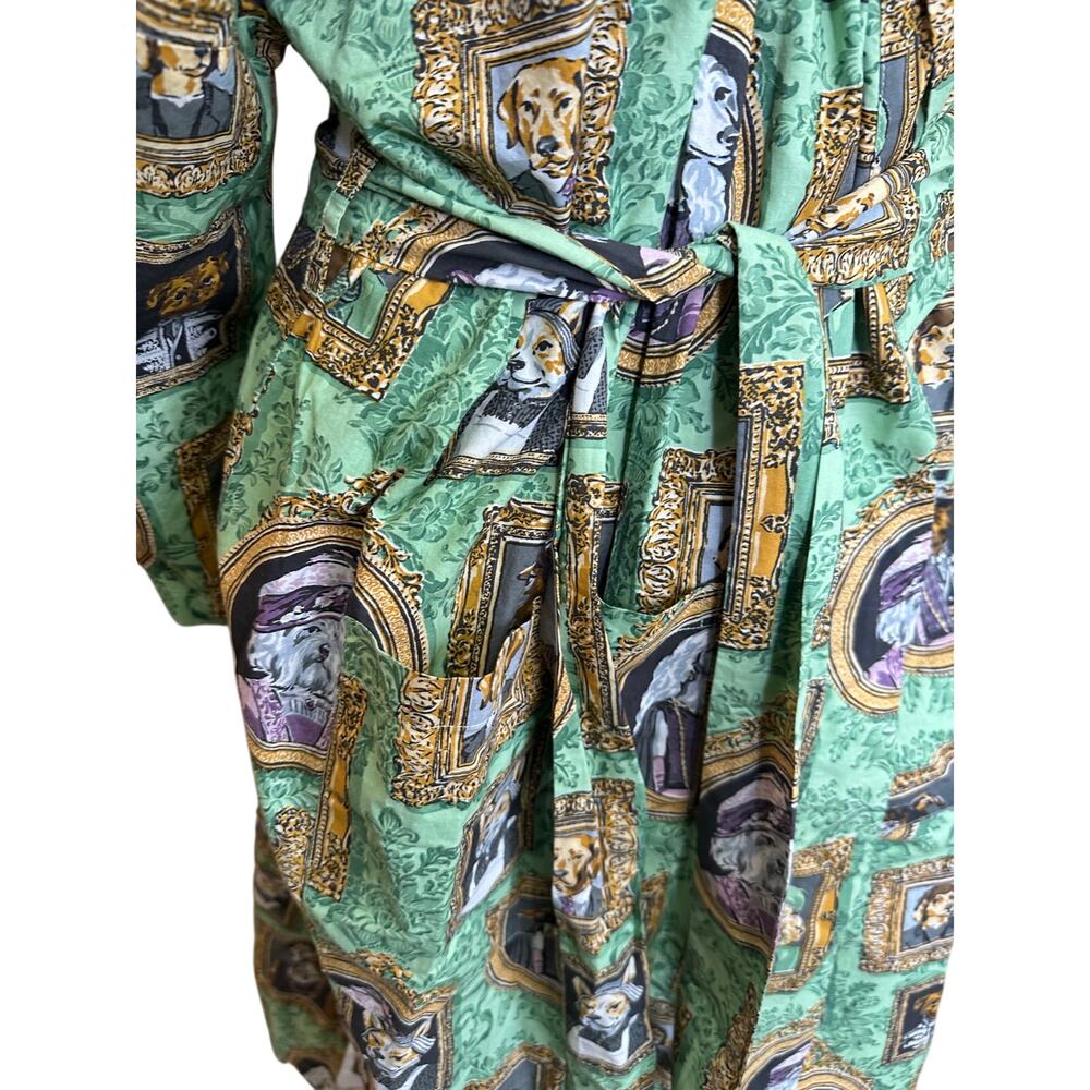 Printfresh Robe L/XL Organic Cotton Dog Print Kimono Green Belted Lounge - Picture 5 of 13
